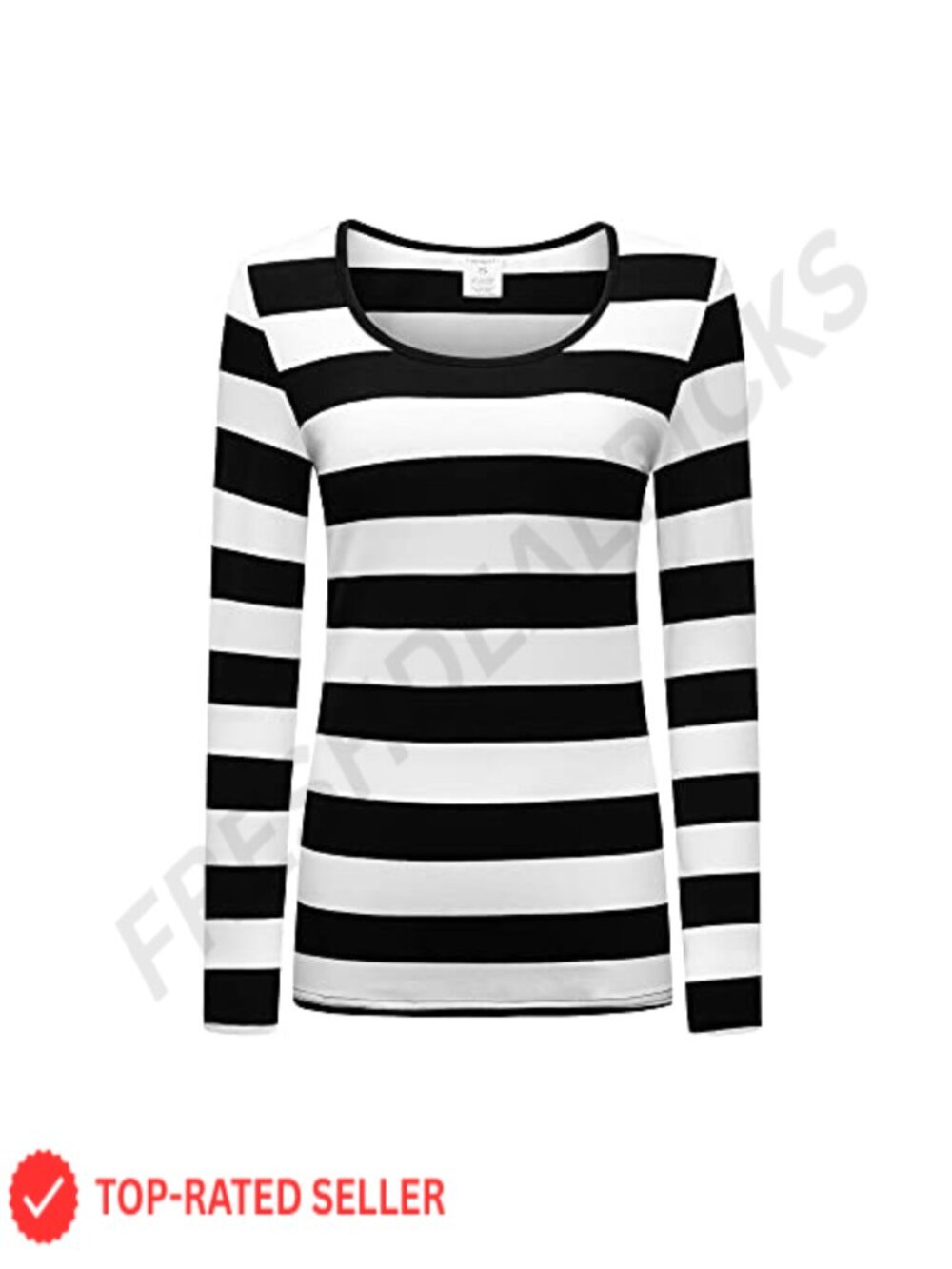 Women's Long Sleeve Striped T-Shirt Stretchy Scoop Neck Casual Tee